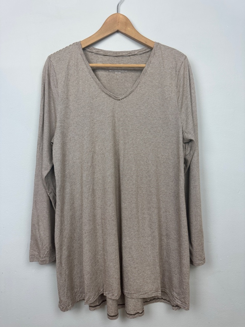 J. Jill Striped Shirred Back Cotton/Modal Tunic Top Sz L Brown